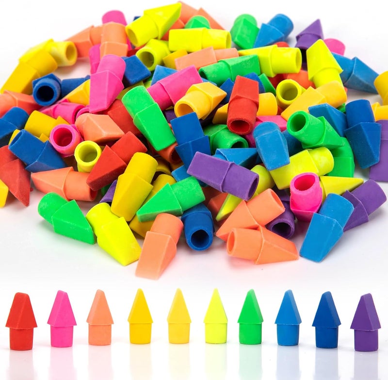 fuceury 200 PCS Pencil Top Eraser, Cap Erasers for Pencils Chisel Shape Pencil Eraser, 10 Assorted Colors Erasers Latex Free Bulk Erasers Caps for Teachers Sudents Classroom Home and Office - Image 1